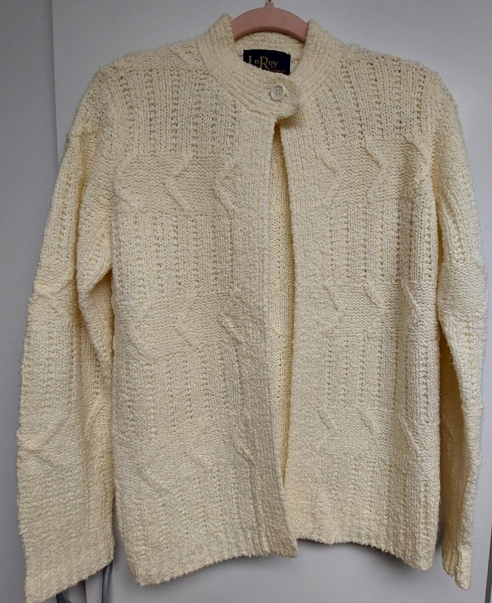 Vintage LeRoy Knitwear Sweater Open Front Single Button Yellow ~ Woman's Small